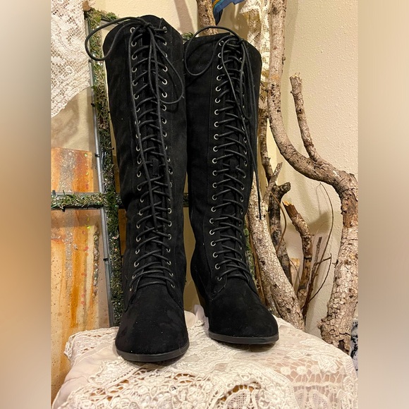 Lane Bryant Shoes - Lane Bryant Black Lace-Up Knee-High Boots 8W